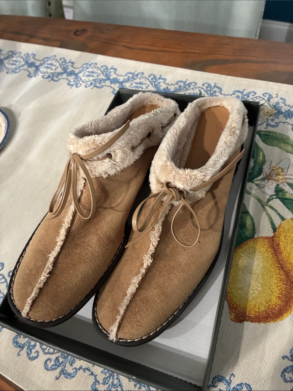 Anne Klein Tan Faux-Shearling Lace-Up Ankle Shoes